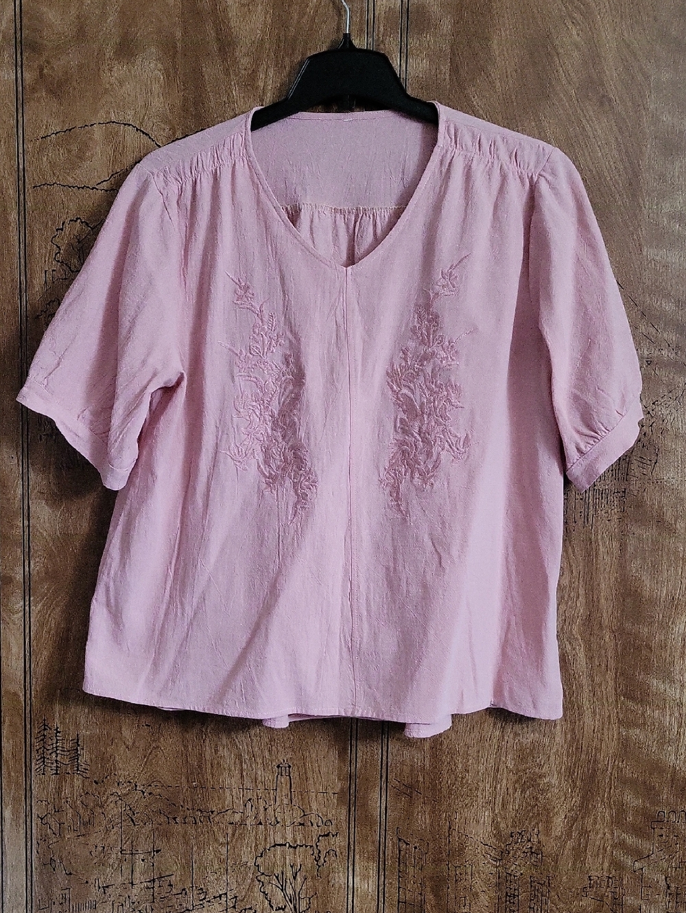 Women's Pink Embroidered V-Neck Top